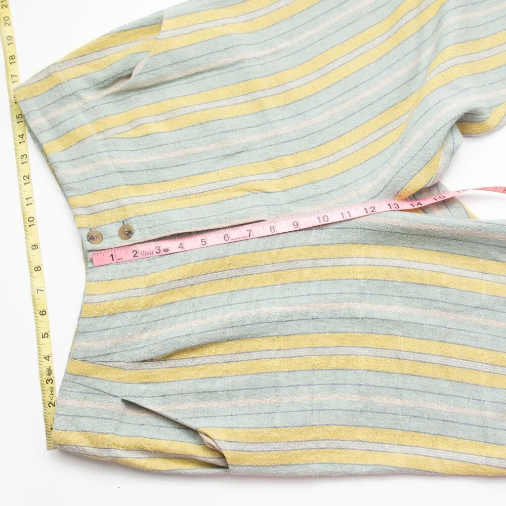 Soft Surroundings Caldera Stripe Pants Linen Blend Cropped Aqua Blue Size 16 - Picture 6 of 6